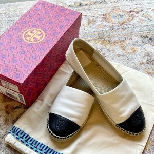 Tory Burch ivory & black espadrilles size 10.5